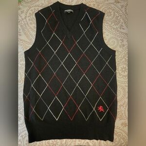 100% Merino Wool, Express Black V-Neck Argyle Sweater Vest, Small